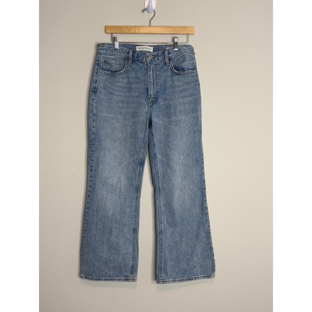 Denim Forum Marianne Mid Loose Flare Jeans Light Wash 100% Organic Cotton 28L